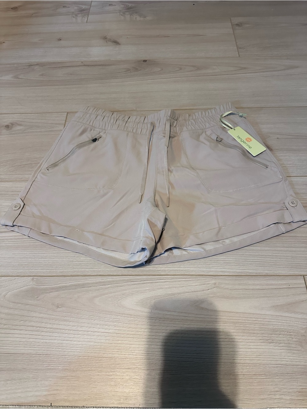 Tangerine Beige Elastic Drawstring Utility Shorts
